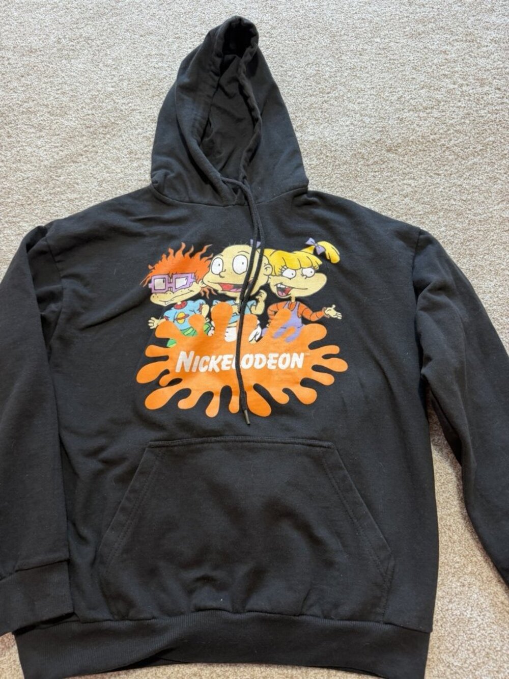 Nickelodeon Rugrats Men’s Black Y2K Pullover Hoodie Graphic Logo Size Large
